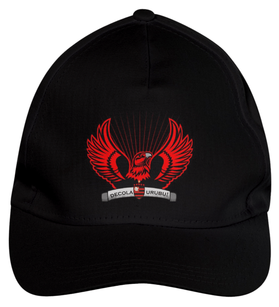 Boné personalizado do flamengo, e urubu com as asas abertas.