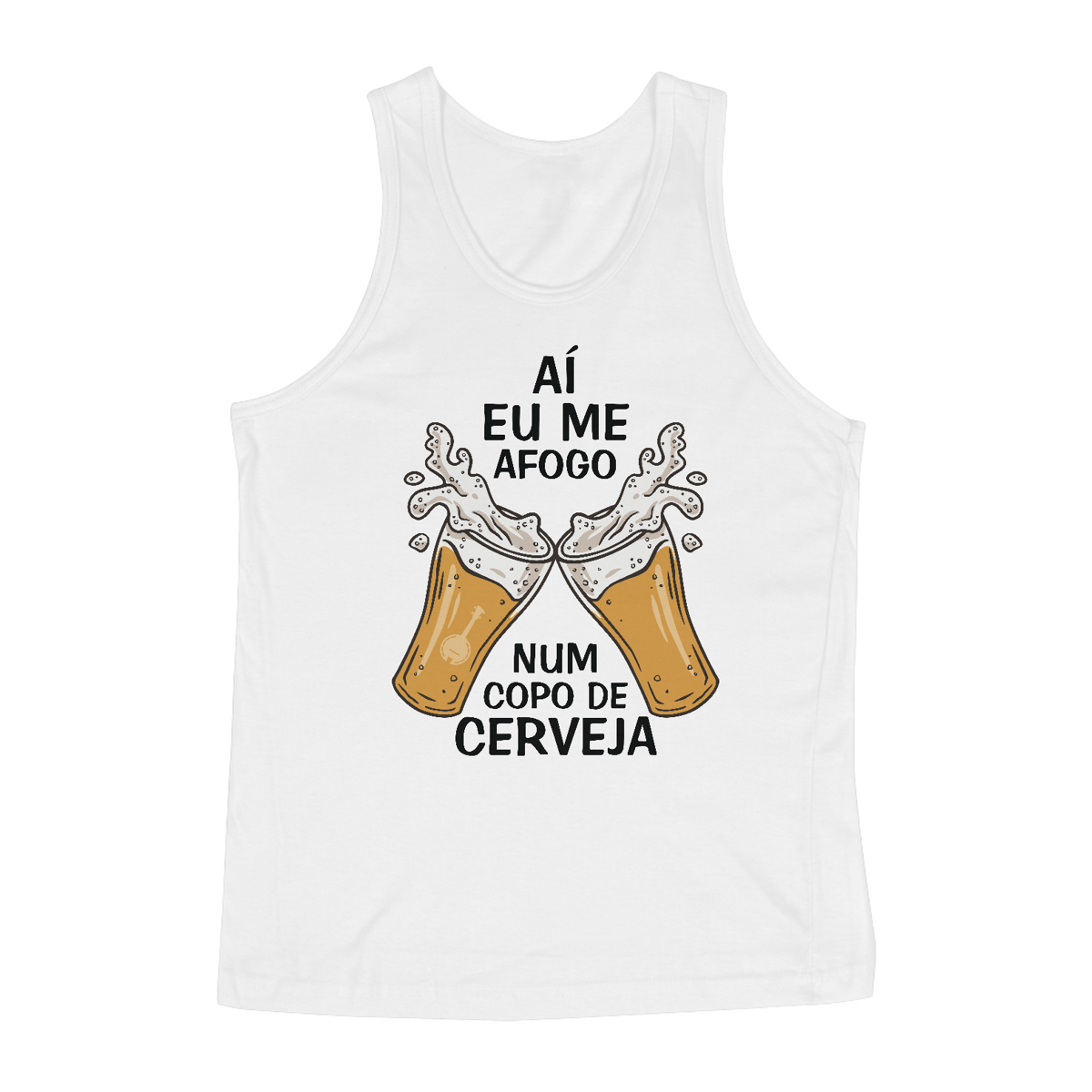 Nome do produto: Camiseta Regata Aí Eu Me Afogo Num Copo de Cerveja - Branca