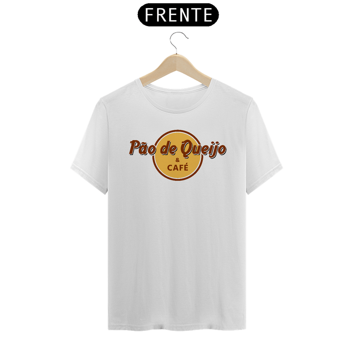 Nome do produto: CAMISETA BÁSICA PÃO DE QUEIJO E CAFÉ