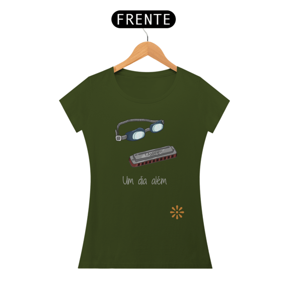Um dia além - gaita e óculos (feminina verde-musgo)