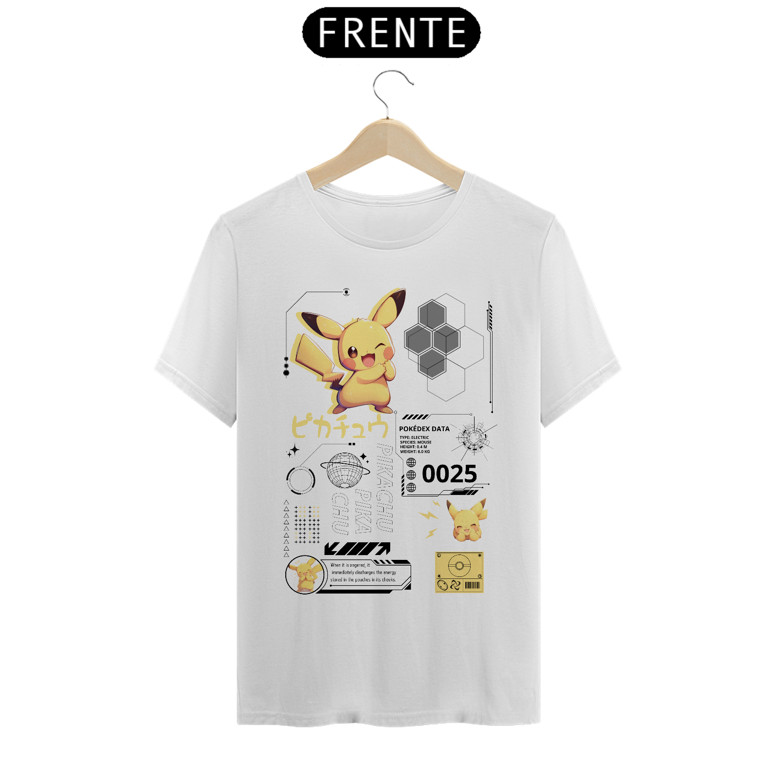 Camiseta Pikachu (Estampa na Frente) Branca