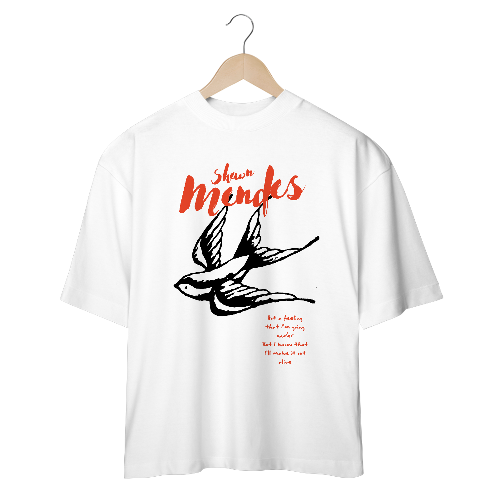 Camiseta Oversized Shawn Mendes Bird Tattoo