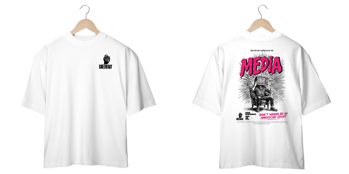 Nome do produto: Camiseta Oversized Green Day American Idiot (Estampa Frente e Costas)