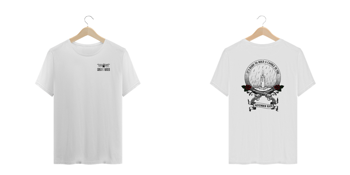 Nome do produto: Camiseta Plus Size Guns N\' Roses November Rain (Estampa Frente e Costas) 