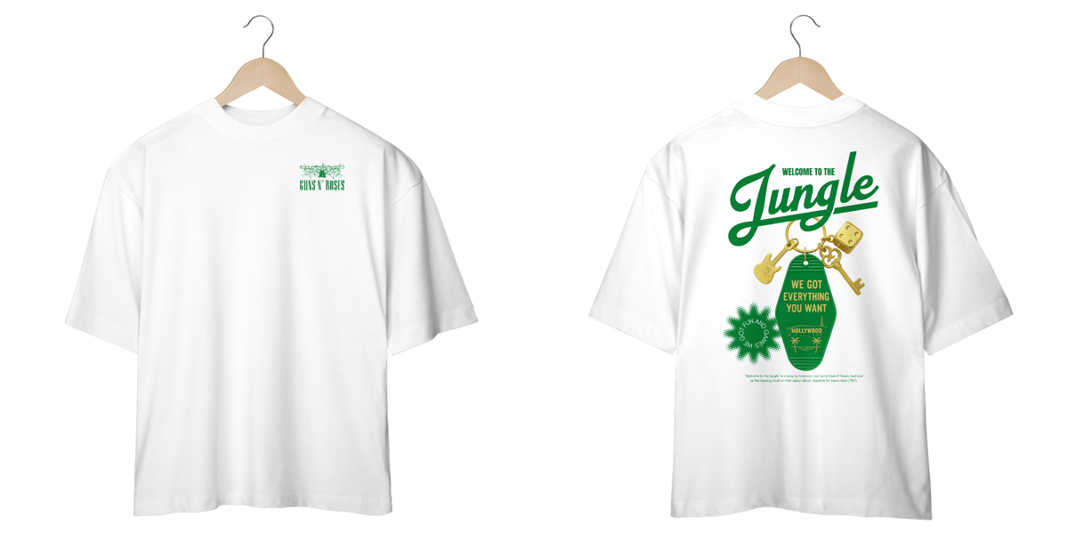 Nome do produto: Camiseta Oversized Guns N\' Roses Welcome to The Jungle (Estampa Frente e Costas) 