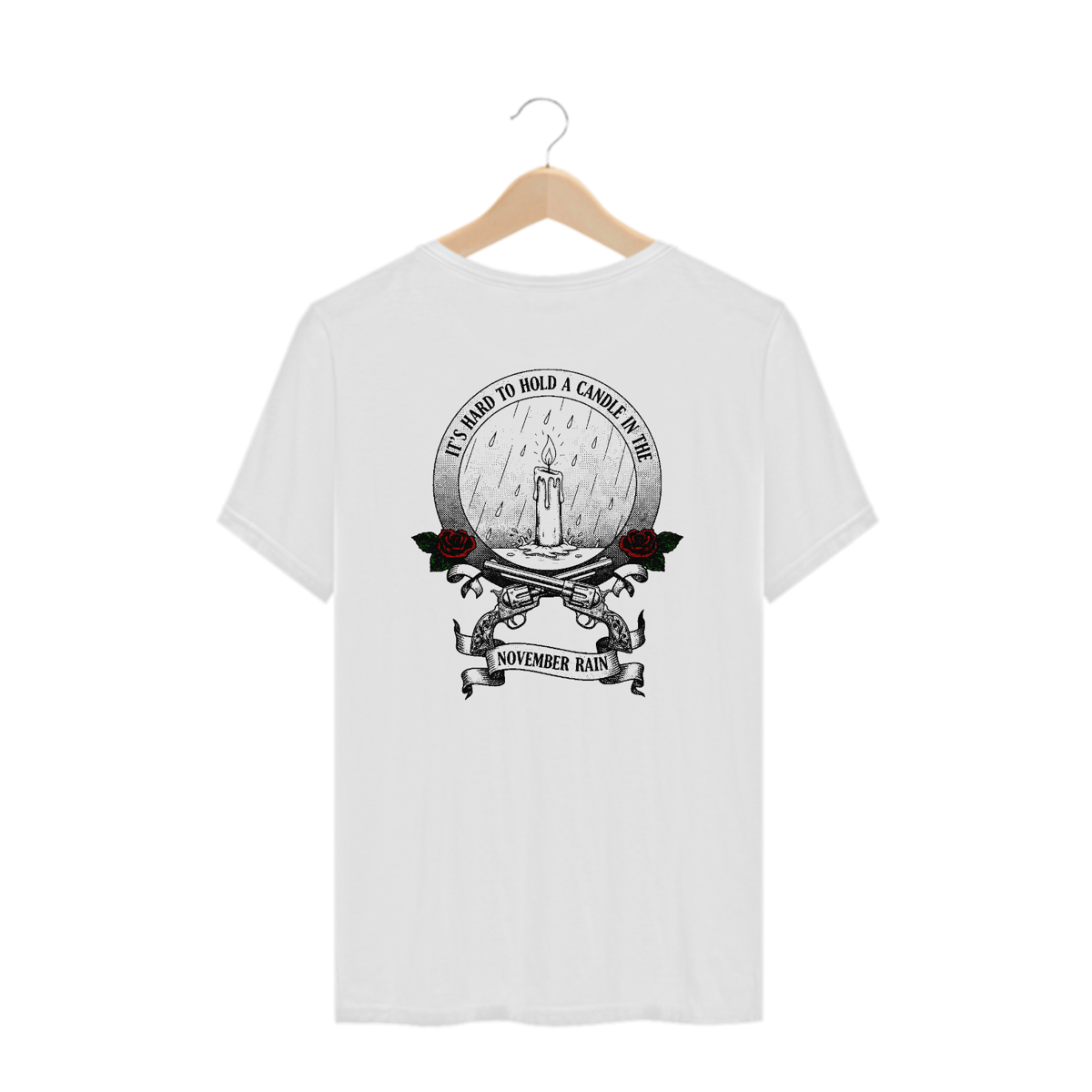 Nome do produto: Camiseta Plis Size Guns N\' Roses November Rain (Estampa nas Costas)