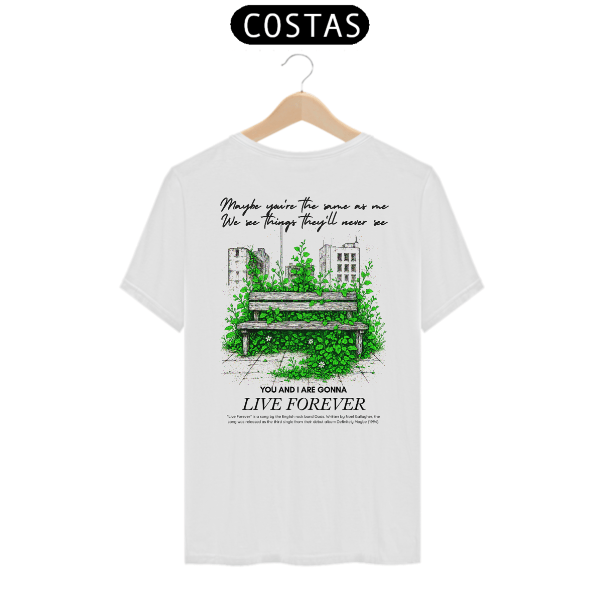 Nome do produto: Camiseta Oasis Live Forever (Estampa nas Costas)