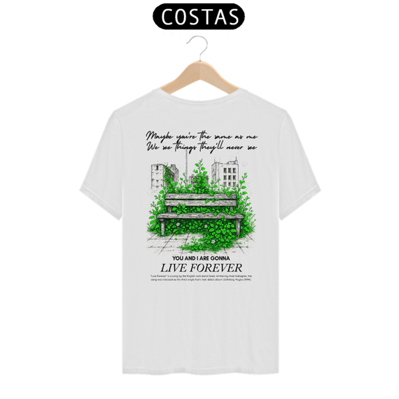 Camiseta Oasis Live Forever (Estampa nas Costas)