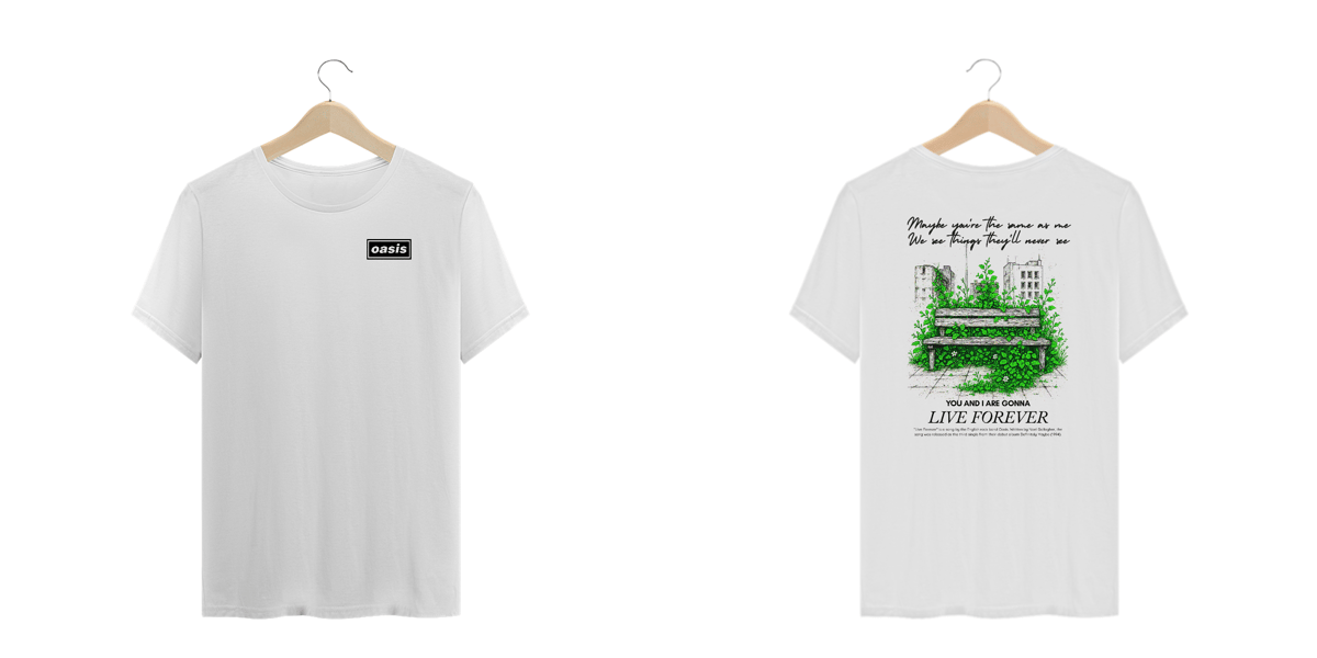 Nome do produto: Camiseta Plus Size Oasis Live Forever (Estampa Frente e Costas)