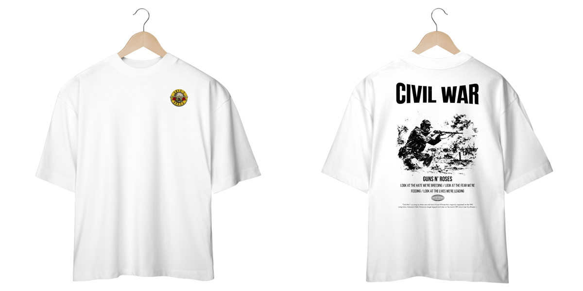 Nome do produto: Camiseta Oversized Guns N\' Roses Civil War (Estampa Frente e Costas)