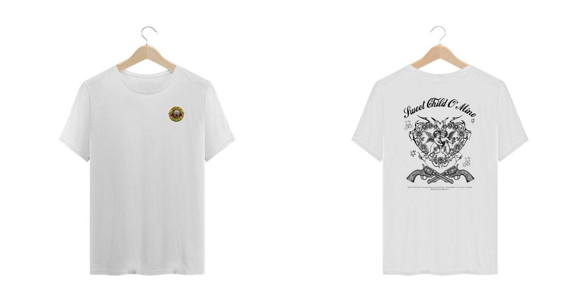Nome do produto: Camiseta Plus Size Guns N\' Roses Sweet Child O\' Mine V2 (Estampa Frente e Costas)