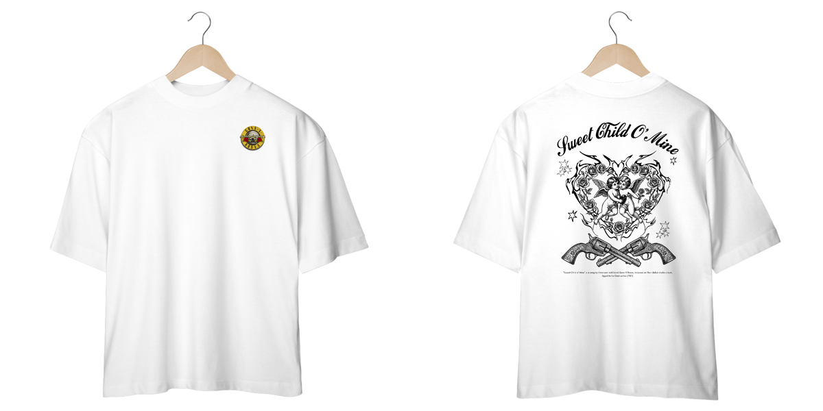 Nome do produto: Camiseta Oversized Guns N\' Roses Sweet Child O\' Mine V2 (Estampa Frente e Costas)