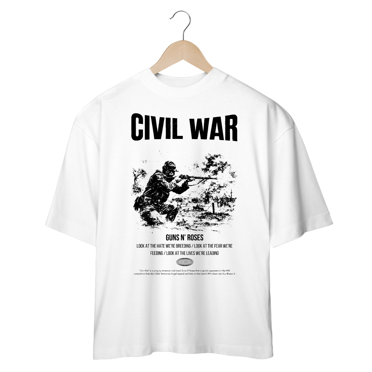 Nome do produto: Camiseta Oversized Guns N\' Roses Civil War
