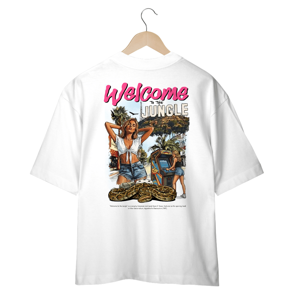 Nome do produto: Camiseta Oversized Guns N\' Roses Welcome to the Jungle V2 (Estampa nas Costas)
