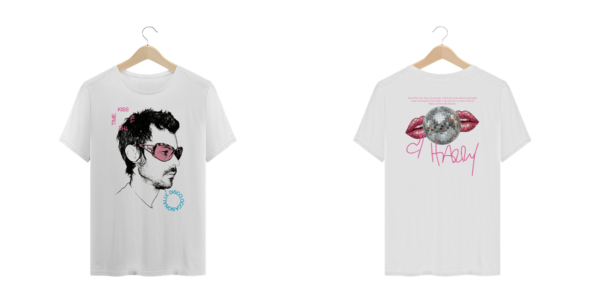 Nome do produto: Camiseta Plus Size  Harry Styles Kiss All the Time. Disco, Occasionally (estampa Frente & Costas)