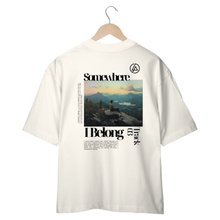 Nome do produto Camiseta Oversized Linkin Park Somewhere I Belong (Branca & Off White, Costas)