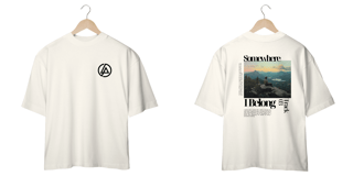 Nome do produto Camiseta Oversized Linkin Park Somewhere I Belong (Branca & Off White, Frente & Costas)
