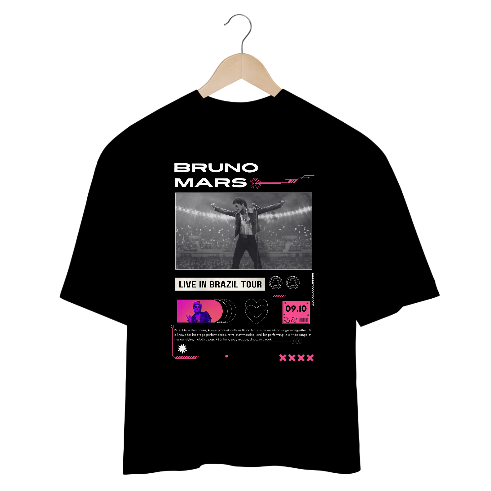 Camiseta Oversized Bruno Mars São Paulo 09.10