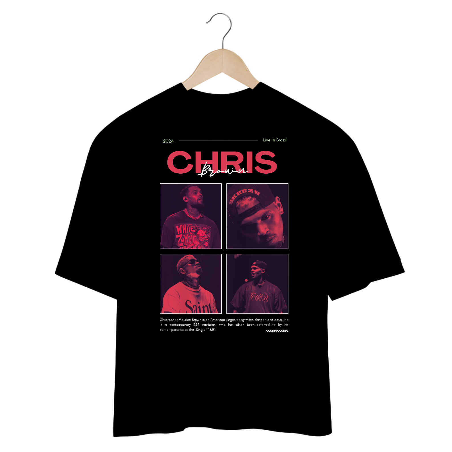 Camiseta Oversized Chris Brown Live in Brazil 2024