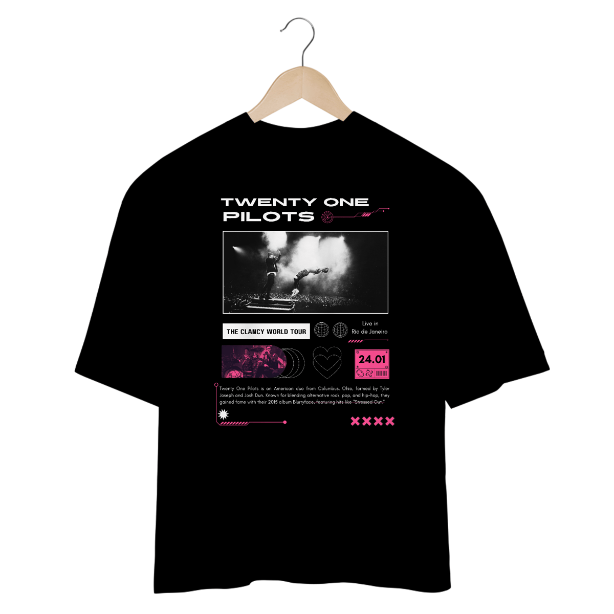Nome do produto: Camiseta Oversized Twenty One Pilots Rio de Janeiro 24.01