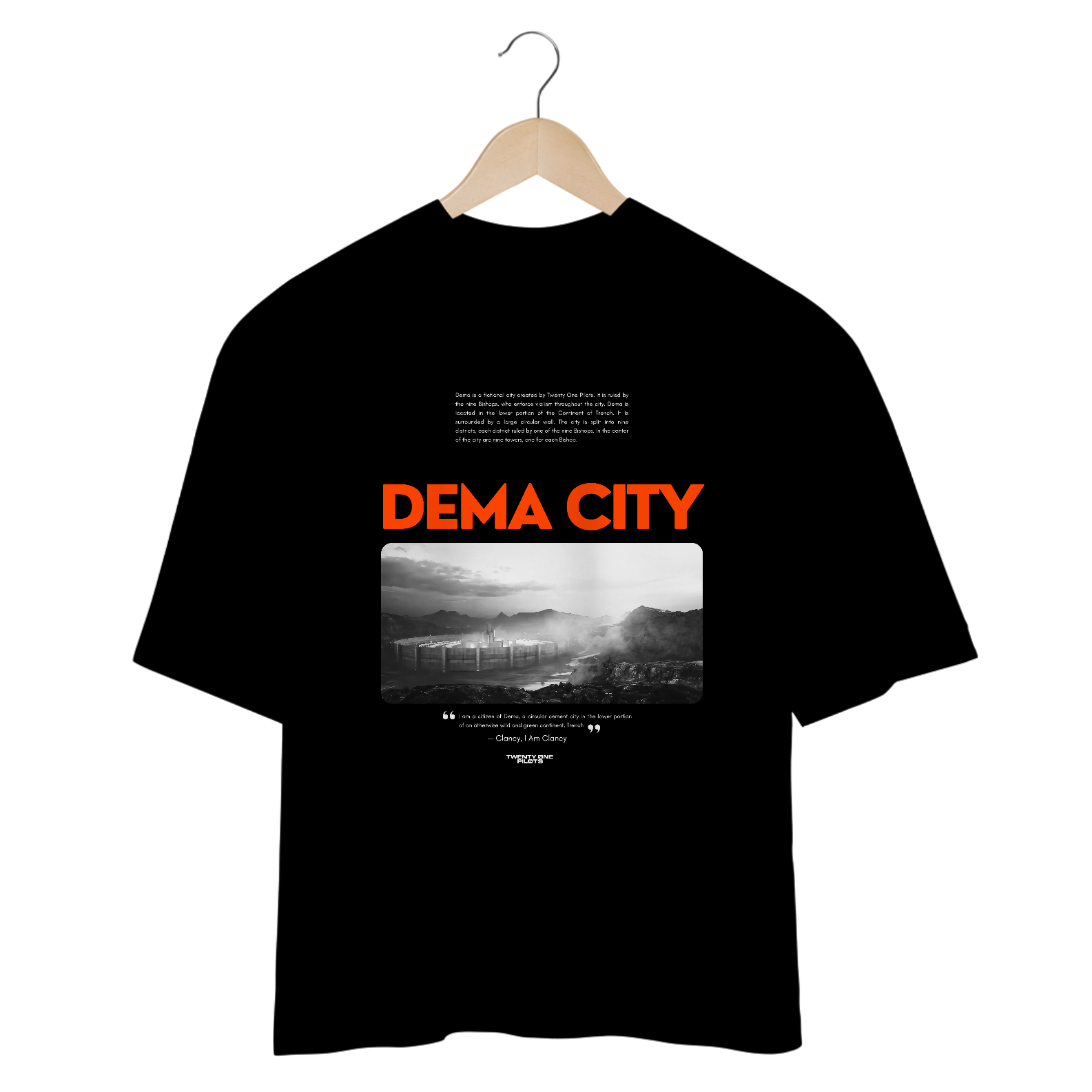 Camiseta Oversized Twenty One Pilots Dema City (Preta)