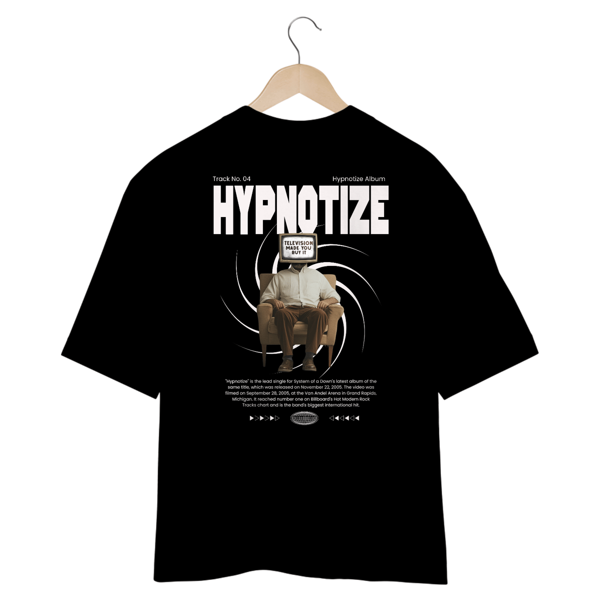 Nome do produto: Camiseta Oversized System of a Down Hypnotize (Preta, Estampa nas Costas)
