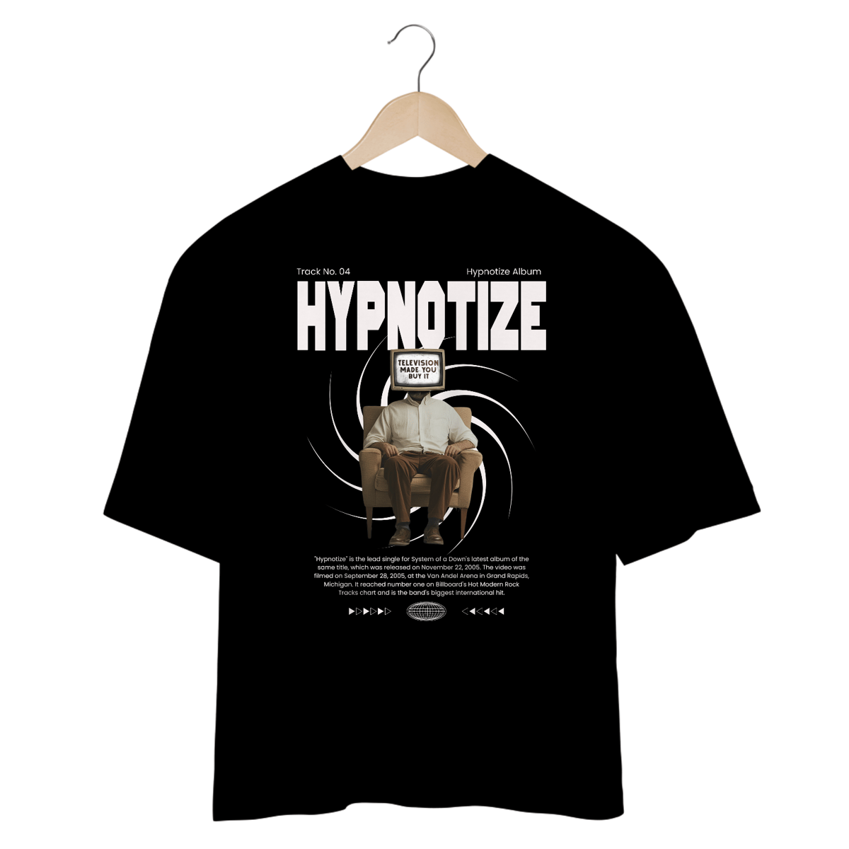 Nome do produto: Camiseta Oversized System of a Down Hypnotize (Preta, Estampa Frente)