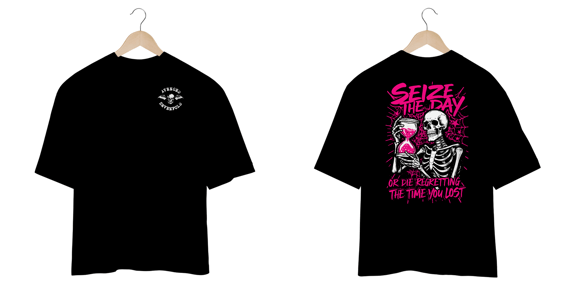Camiseta Oversized Avenged Sevenfold Seize The Day (Preta, Estampa Frente e Costas)
