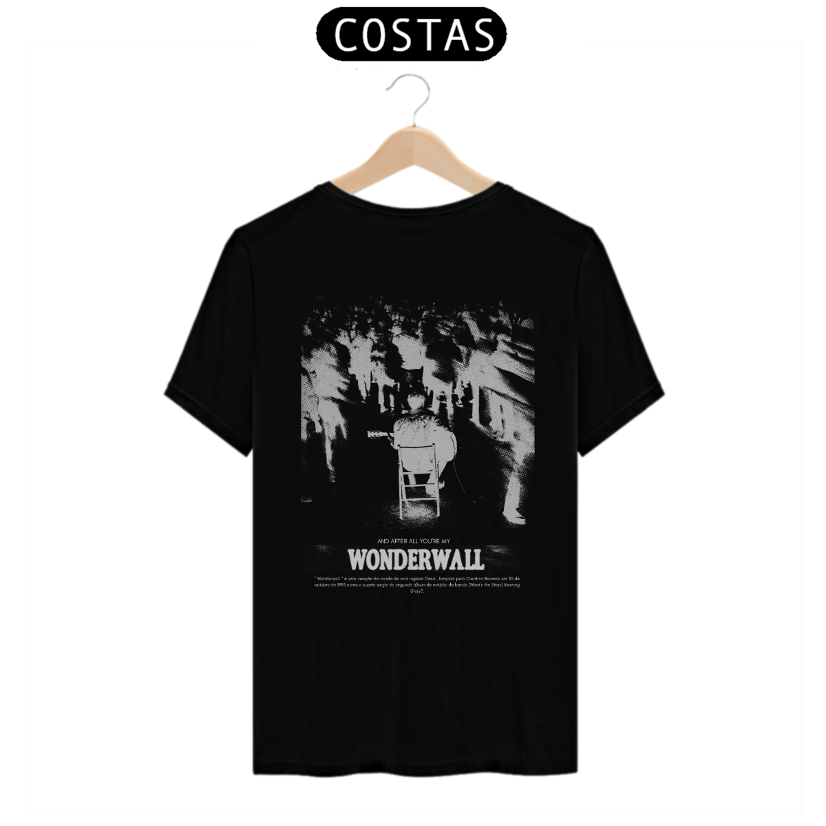 Nome do produto: Camiseta Oasis Wonderwall (Preta, Estampa nas Costas)