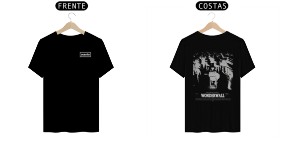 Camiseta Oasis Wonderwall (Preta, Estampa Frente e Costas)