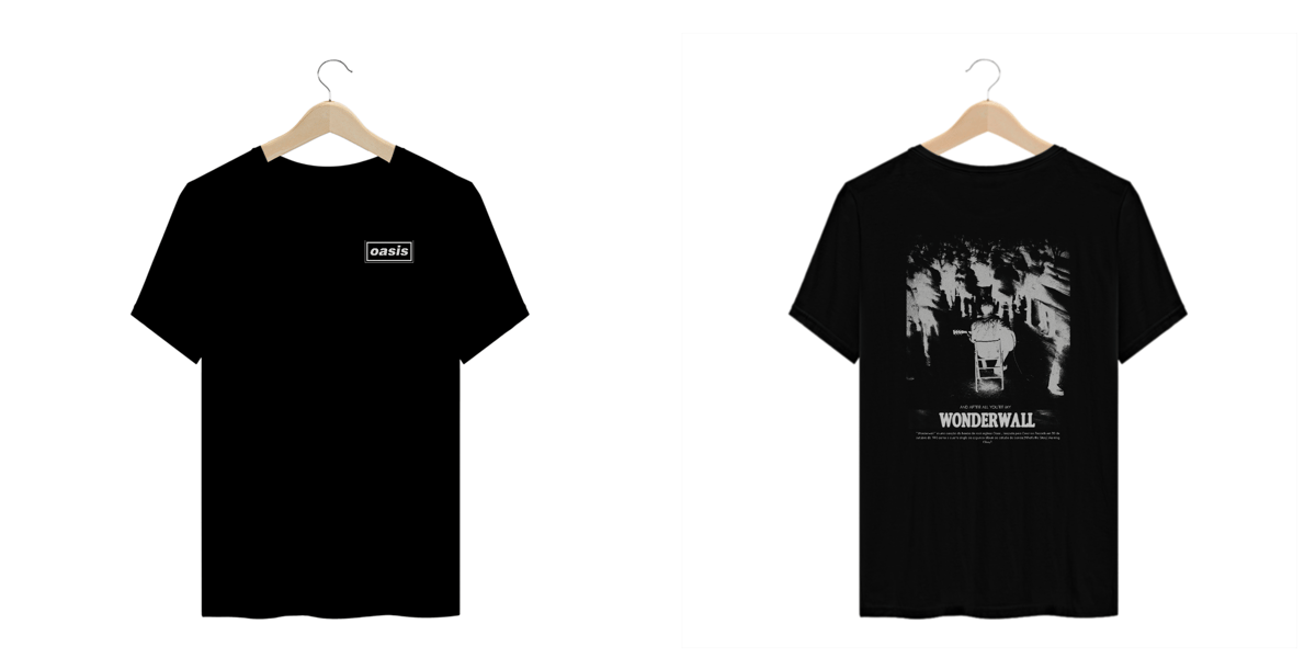 Nome do produto: Camiseta Plus Size Oasis Wonderwall (Preta, Estampa Frente e Costas)