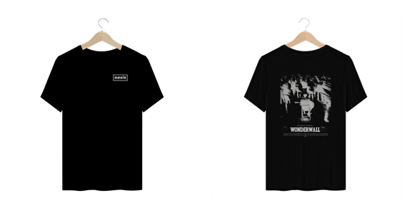 Camiseta Plus Size Oasis Wonderwall (Preta, Estampa Frente e Costas)