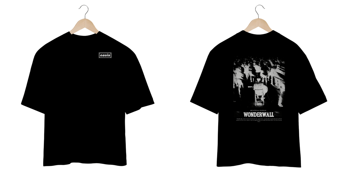 Nome do produto: Camiseta Oversized Oasis Wonderwall (Preta & Vinho, Estampa Frente e Costas)