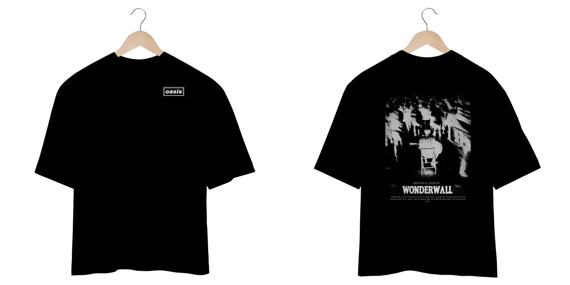 Camiseta Oversized Oasis Wonderwall (Preta & Vinho, Estampa Frente e Costas)