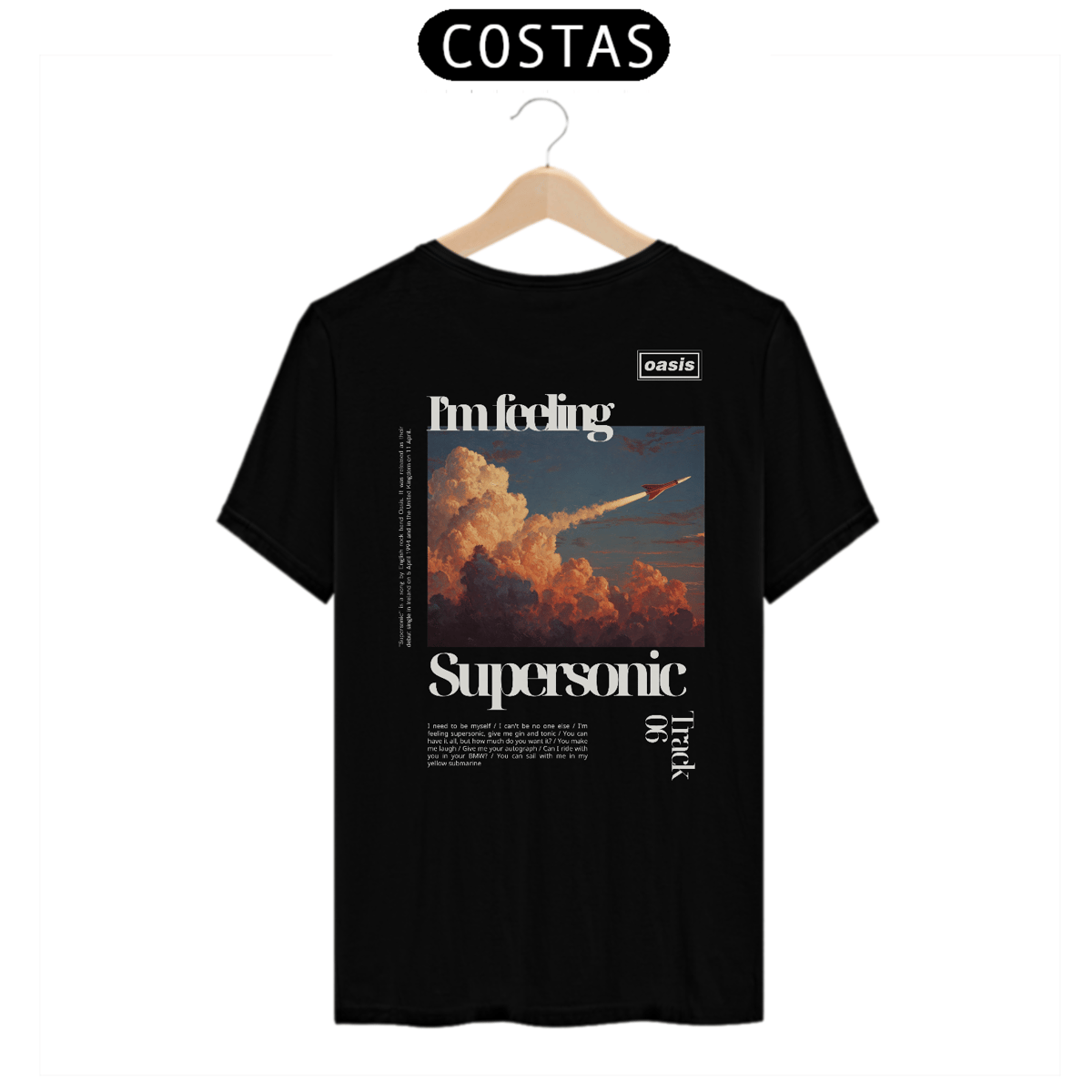 Nome do produto: Camiseta Oasis Supersonic (Preta, Estampa nas Costas)