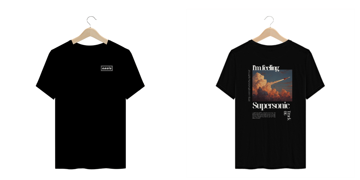 Nome do produto: Camiseta Plus Size Oasis Supersonic (Preta, Estampa Frente & Costas)