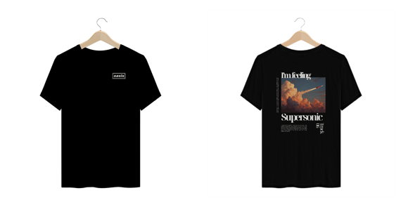 Camiseta Plus Size Oasis Supersonic (Preta, Estampa Frente & Costas)