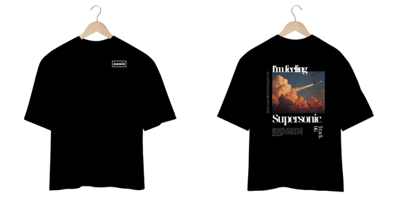 Camiseta Oversized Oasis Supersonic (Preta, Estampa Frente & Costas)