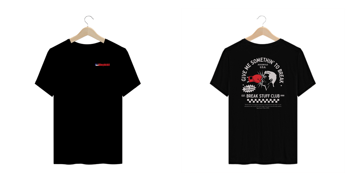Nome do produto: Camiseta Plus Size Limp Bizkit Break Stuff (Preta, Estampa Frente e Costas)