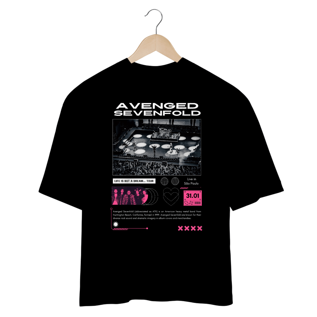 Nome do produto: Camiseta Oversized Avenged Sevenfold Live in São Paulo 31.01