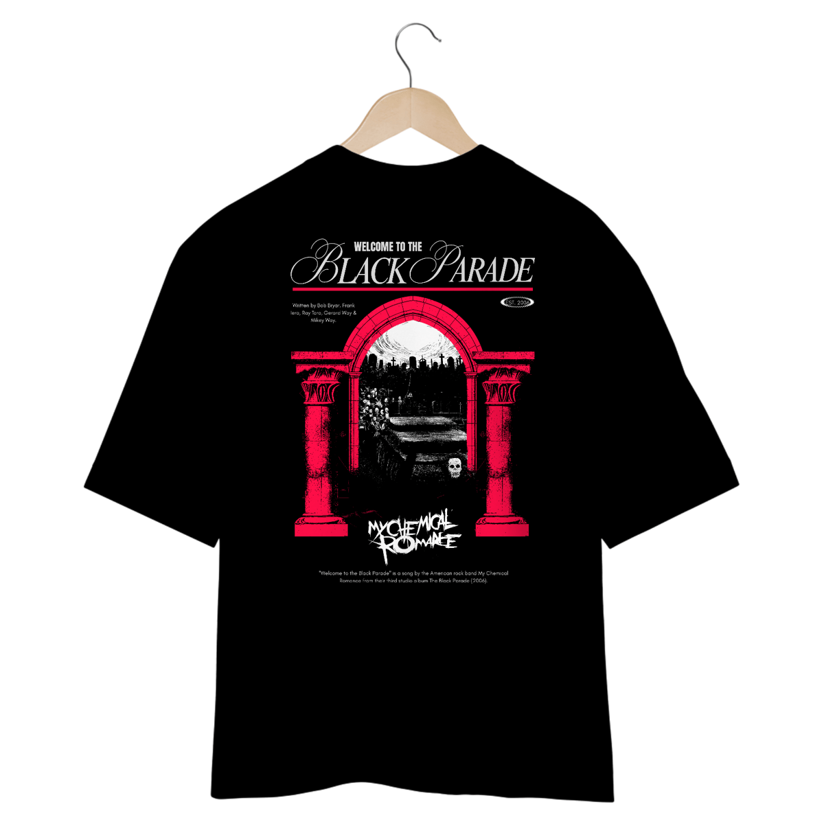 Nome do produto: Camiseta Oversized My Chemical Romance Welcome To The Black Parade (Estampa nas Costas)