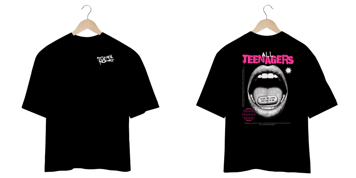 Nome do produto: Camiseta Oversized My Chemical Romance Teenagers (Estampa Frente & Costas)