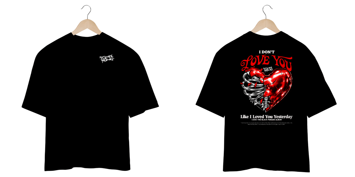 Nome do produto: Camiseta Oversized My Chemical Romance I Don\'t Love You (Estampa Frente & Costas, Preta)