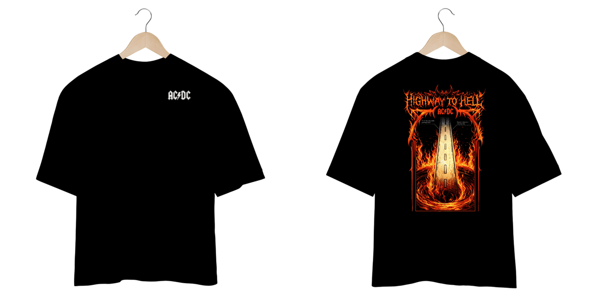 Nome do produto: Camiseta Oversized AC/DC Highway to Hell (Estampa Frente e Costas)