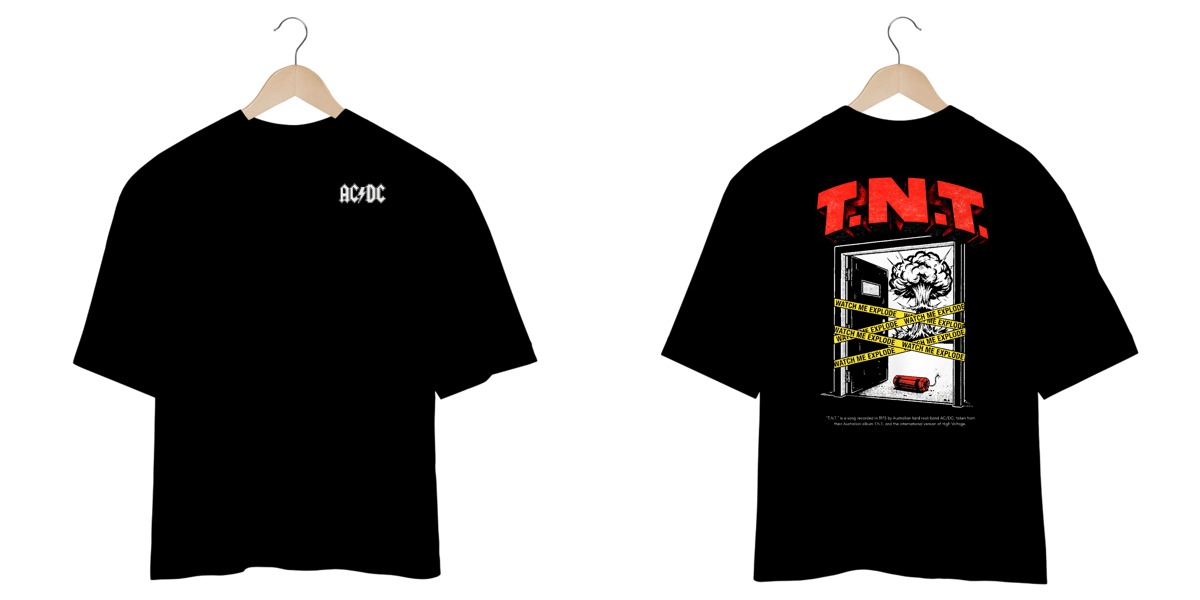 Nome do produto: Camiseta Oversized AC/DC T.N.T. (Estampa Frente e Costas)