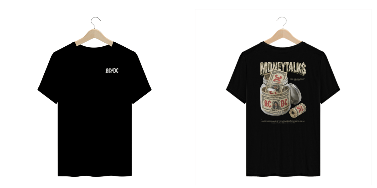 Nome do produto: Camiseta Plus Size AC/DC Moneytalks (Estampa Frente e Costas)