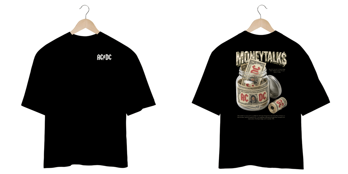 Nome do produto: Camiseta Oversized AC/DC Moneytalks (Estampa Frente e Costas)
