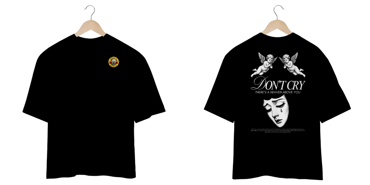 Nome do produto: Camiseta Oversized Guns N\' Roses Don\'t Cry (Preta, Estampa Frente e Costas)