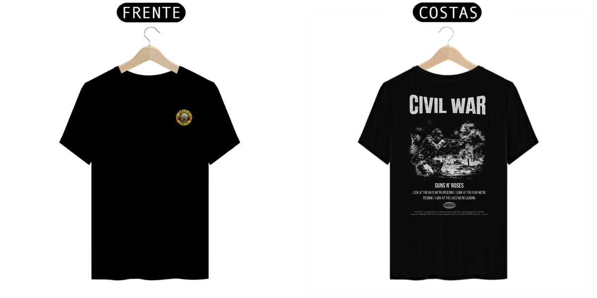 Nome do produto: Camiseta Guns N\' Roses Civil War (Preta, Estampa Frente e Costas)