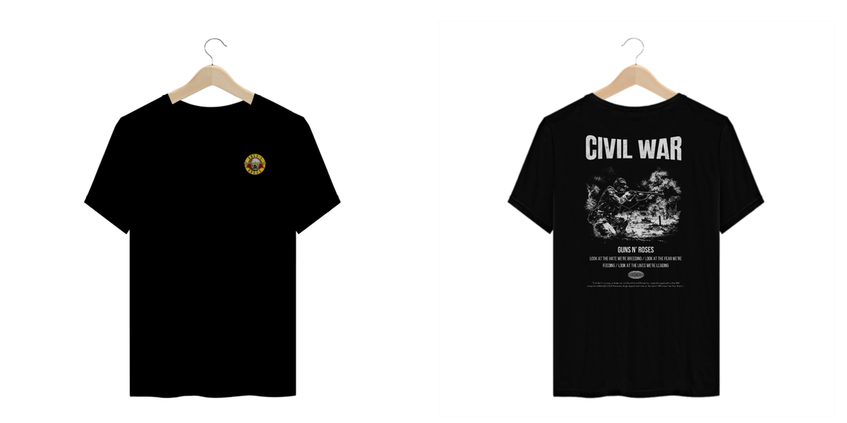 Nome do produto: Camiseta Plus Size Guns N\' Roses Civil War (Preta, Estampa Frente e Costas)